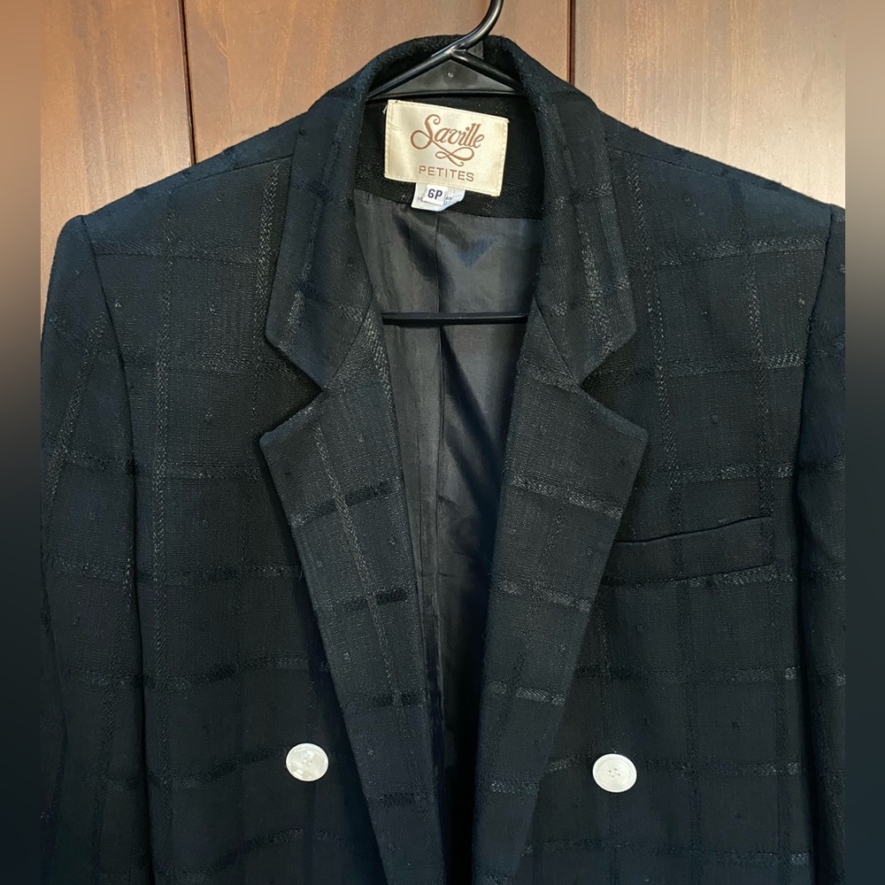 VTG Saville Black Checked Double Breasted Blazer w/White Buttons (Size:6p) - Picture 5 of 16